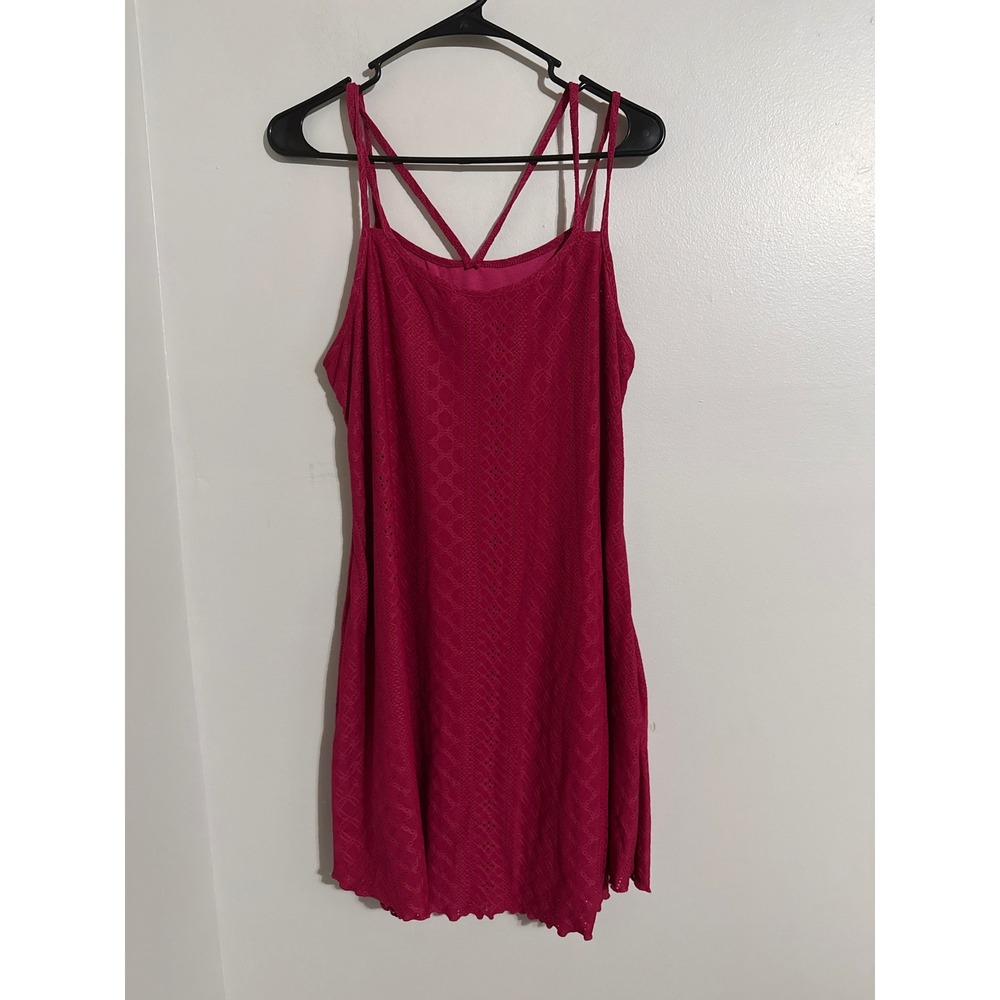 Shein Magenta Pink Eyelet Mini Dress Double Strap Cross Back Size 12 XL